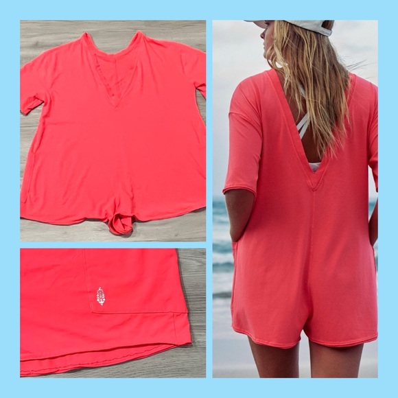 Free People, Size Large, HOT SHOT, Romper, Electric Sunrise, Short Sleeve, NWT! - Picture 2 of 15